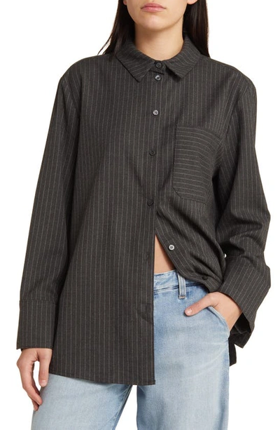 Shop Treasure & Bond Oversize Pinstripe Shirt In Grey Simple Pinstripe