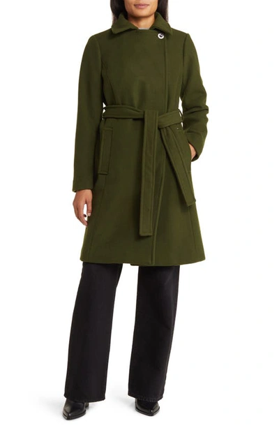 Shop Michael Kors Belted Wool Blend Coat In Jade