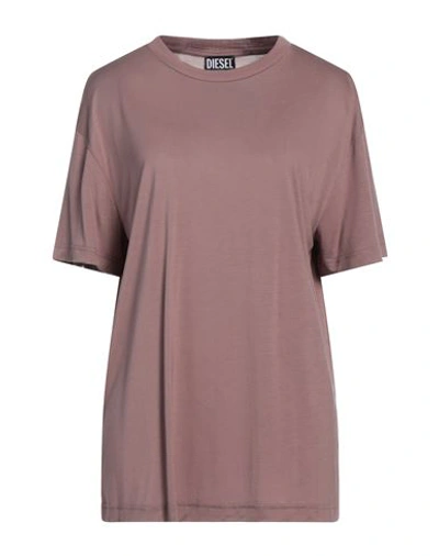 Shop Diesel Woman T-shirt Light Brown Size M Lyocell In Beige