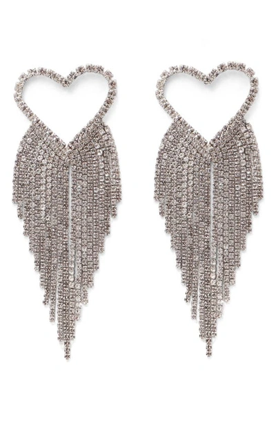Shop Petit Moments Glamour Heart Crystal Fringe Drop Earrings In Silver