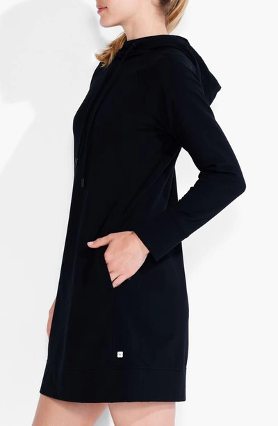 Shop Nz Active By Nic+zoe Long Sleeve Brushed Terry Hooded Sweater Dress In Black Onyx