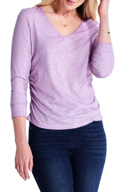 Shop Nzt By Nic+zoe Ruched Long Sleeve Cotton Top In Calla Lily