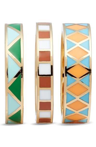 Shop Roxanne Assoulin The Three-ring Circus Set Of 3 Stacking Rings In Green/ Orange Multi