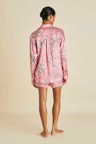 Shop Olivia Von Halle Alba Aileas Pink Bow Pyjamas In Silk Satin