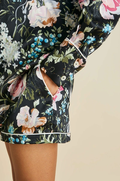 Shop Olivia Von Halle Alba Esme Black Floral Pyjamas In Silk Satin