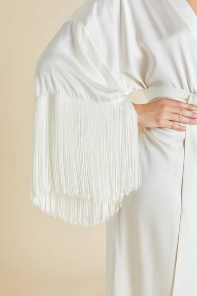 Shop Olivia Von Halle Amina Ivory Fringed Robe In Silk Satin