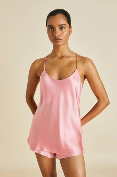 Shop Olivia Von Halle Bella Pink Camisole Set In Silk Satin