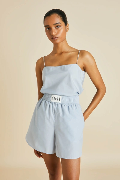 Shop Olivia Von Halle Calypso Blue Camisole Set In Cotton-silk