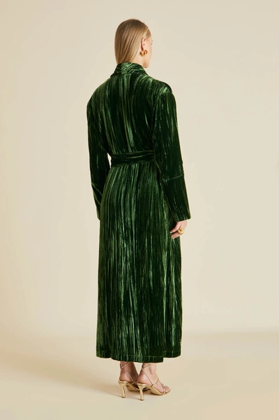 Shop Olivia Von Halle Capability Emerald Green Robe In Silk Velvet