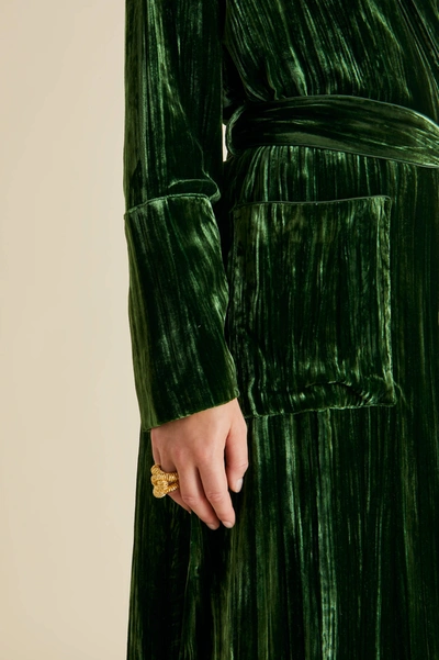 Shop Olivia Von Halle Capability Emerald Green Robe In Silk Velvet