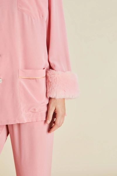 Shop Olivia Von Halle Fifi Pink Pyjamas In Silk Crêpe De Chine