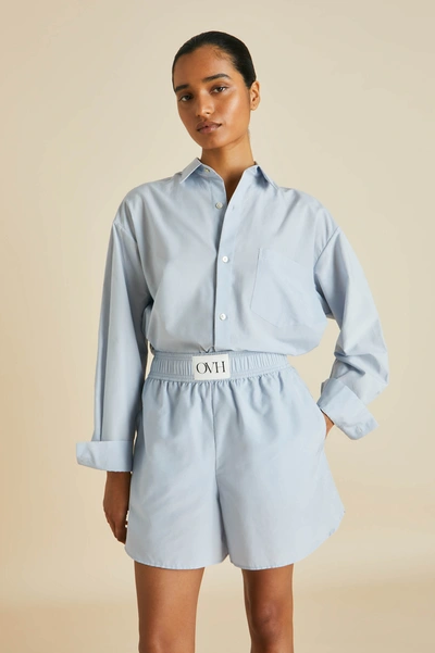 Shop Olivia Von Halle Kick Blue Pyjamas In Cotton-silk