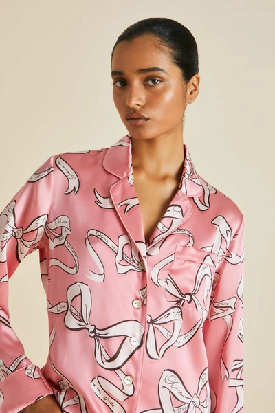 Shop Olivia Von Halle Lila Aileas Pink Bow Pyjamas In Silk Satin