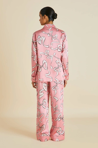 Shop Olivia Von Halle Lila Aileas Pink Bow Pyjamas In Silk Satin