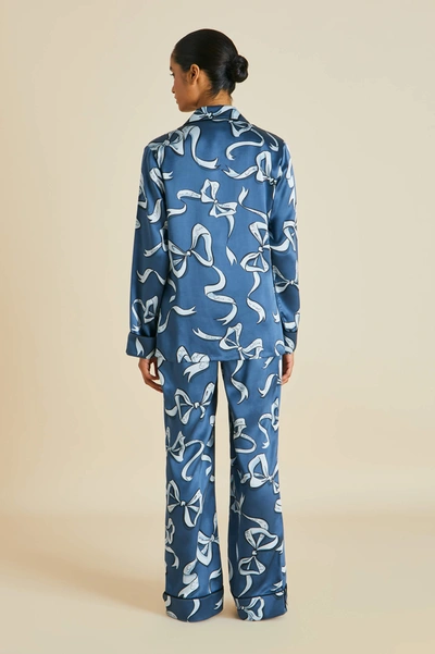 Shop Olivia Von Halle Lila Arran Blue Bow Pyjamas In Silk Satin