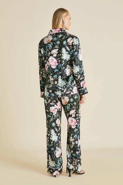 Shop Olivia Von Halle Lila Esme Black Floral Pyjamas In Silk Satin