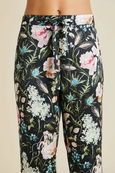 Shop Olivia Von Halle Lila Esme Black Floral Pyjamas In Silk Satin