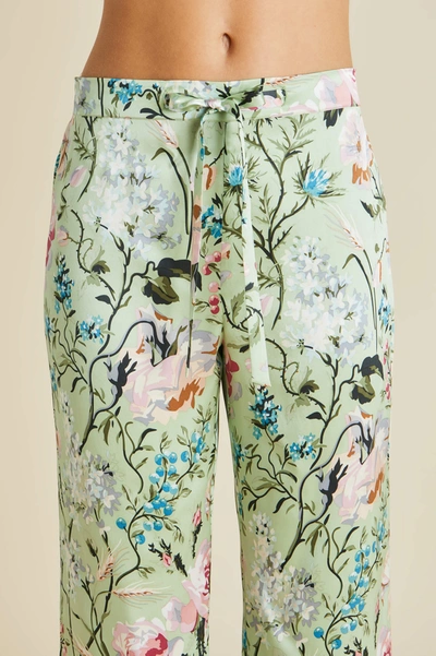 Shop Olivia Von Halle Lila Effie Green Floral Pyjamas In Silk Satin