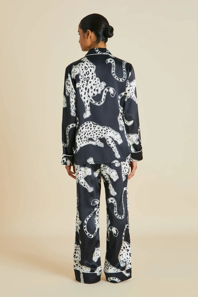 Shop Olivia Von Halle Lila Isla Black Leopard Pyjamas In Silk Satin
