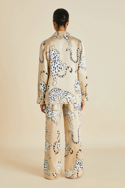 Shop Olivia Von Halle Lila Muir Beige Leopard Pyjamas In Silk Satin