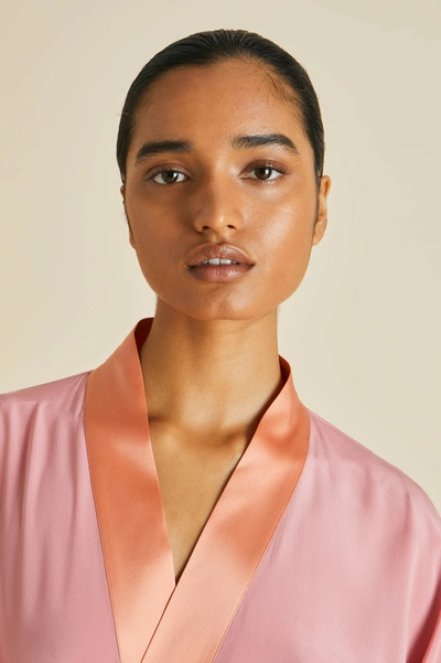 Shop Olivia Von Halle Mimi Pink Robe In Silk Crêpe De Chine