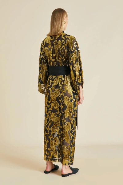 Shop Olivia Von Halle Queenie Noble Gold Lion Robe In Velvet Lurex