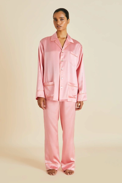 Shop Olivia Von Halle Yves Pink Pyjamas In Silk Satin