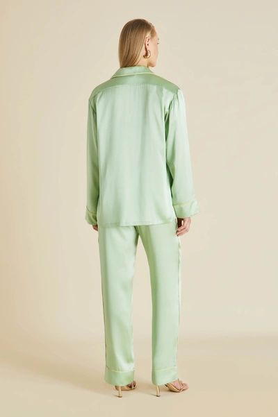 Shop Olivia Von Halle Yves Green Pyjamas In Silk Satin