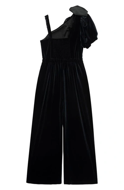 Shop Habitual Kids' Satin Bow Velour Jumpsuit In Black