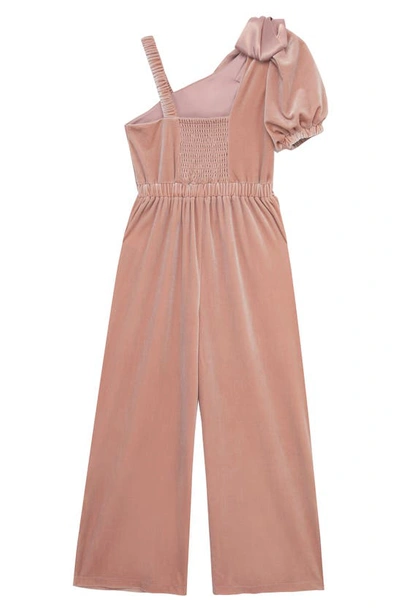 Shop Habitual Kids' Satin Bow Velour Jumpsuit In Dark Pink