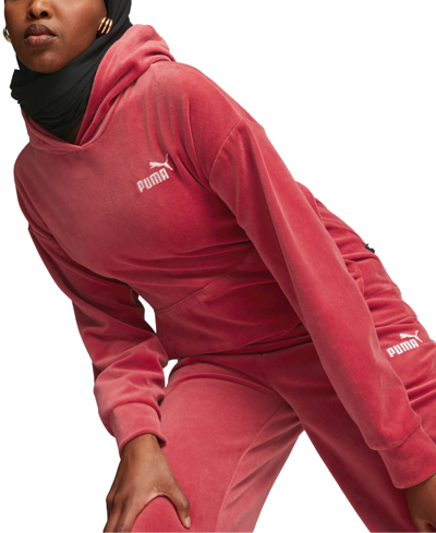 Shop Puma Women's Essential Elevated Velour Hoodie In Astro Red