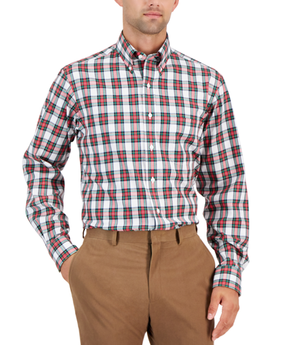 Shop Club Room Men's Regular-fit Randall Plaid Dress Shirt, Created For Macy's In White Red Green