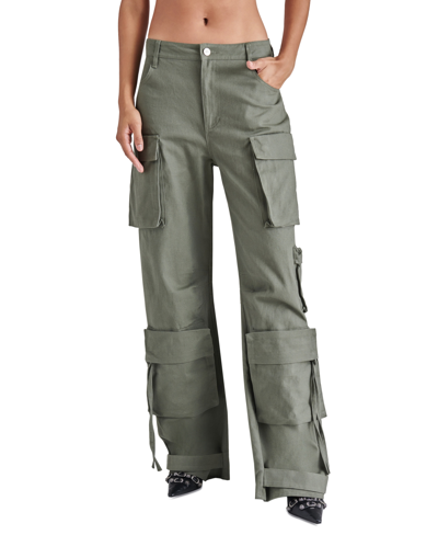 Shop Steve Madden Women's Duo High Rise Cotton Cargo Pants In Dusty Olive