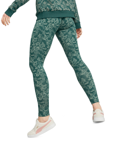 Shop Puma Women's Essential Floral Vibes Printed Full-length Leggings In Malachite