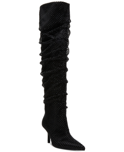 Shop Madden Girl Sasha Fishnet Slouch Over-the-knee Boots In Black