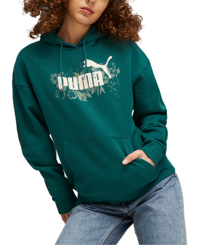 Shop Puma Women's Essential Floral Vibes Graphic Hoodie In Malachite