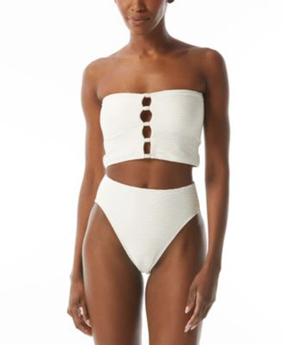 Shop Carmen Marc Valvo Womens Textured Bandeau Bikini Crop Top Bottoms In Navy