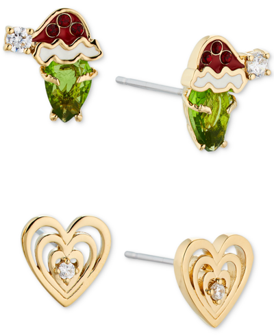 Shop Ava Nadri Gold-tone 2-pc. Set Grumpy Santa & Heart Stud Earrings