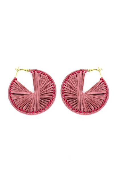 Shop Panacea Raffia Wrapped Hoop Earrings In Pink