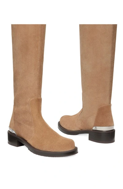 Stuart Weitzman Mercer Bold Suede Knee Boots In Khaki Leather