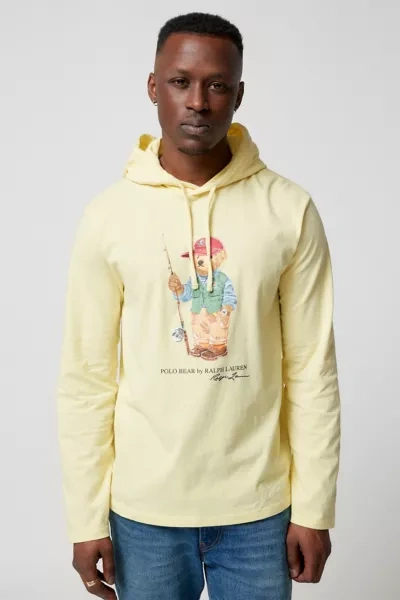 Shop Polo Ralph Lauren Fishing Bear Hooded Long Sleeve Tee In Yellow, Men's At Urban Outfitters