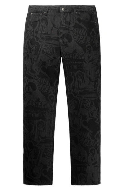 Shop Daily Paper Hoyam Laser Print Straight Leg Five-pocket Pants In Black