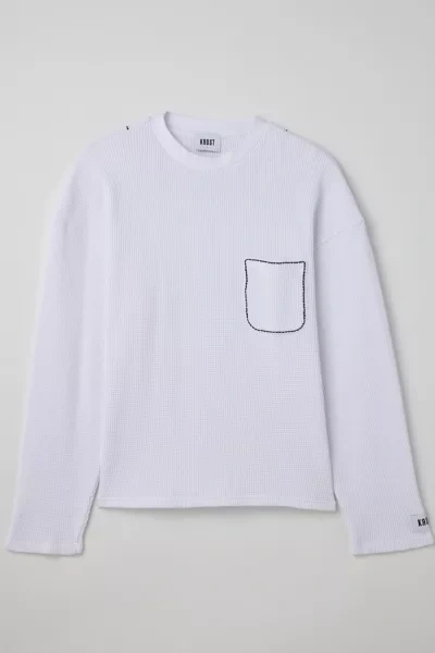 Shop Krost Contrast Stitch Long Sleeve Tee In White At Urban Outfitters