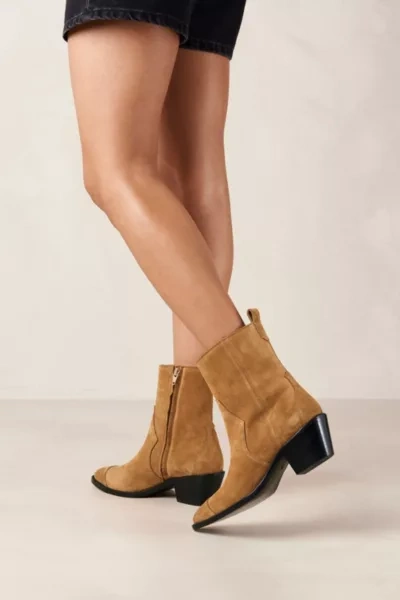 Shop Alohas Austin Suede Ankle Cowboy Boot In Tan, Women's At Urban Outfitters