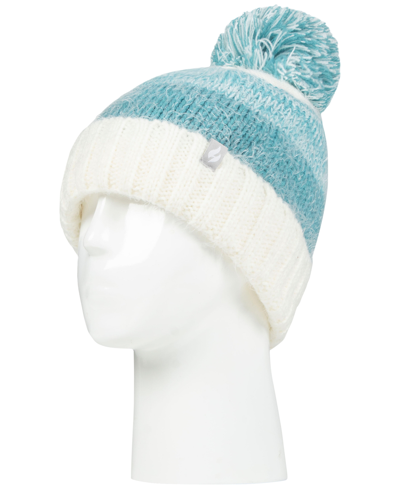 Shop Heat Holders Women's Sloane Feather-knit Roll-up Pom Pom Hat In Teal