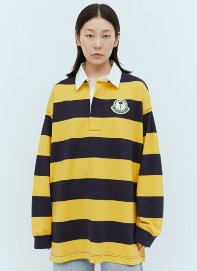 Shop Moncler Genius Striped Logo Patch Polo Shirt In Yellow