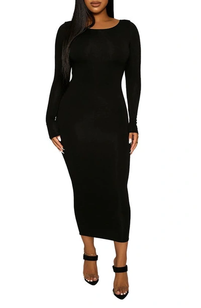 Shop Naked Wardrobe Timeless Long Sleeve Body-con Midi Dress In Black