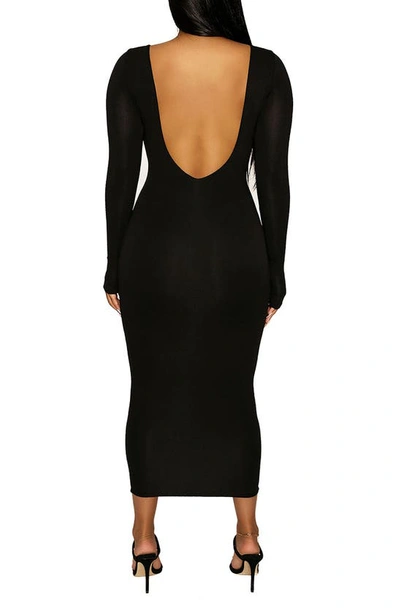 Shop Naked Wardrobe Timeless Long Sleeve Body-con Midi Dress In Black