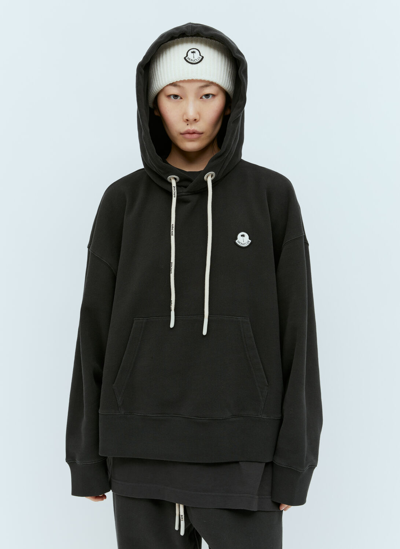 Shop Moncler Genius Logo Patch Hooded Sweatshirt In Black