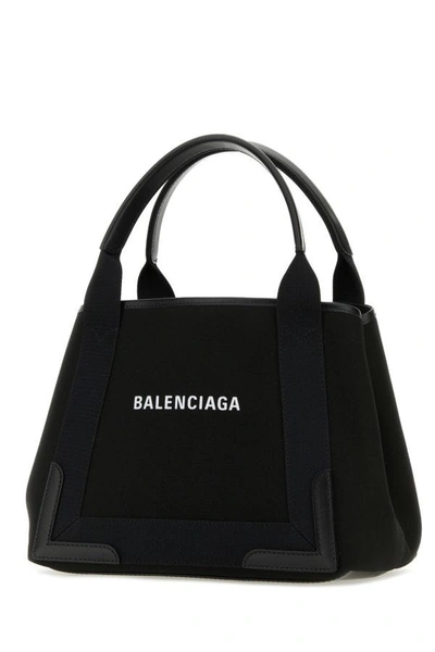 Shop Balenciaga Woman Black Canvas Small Cabas Navy Handbag